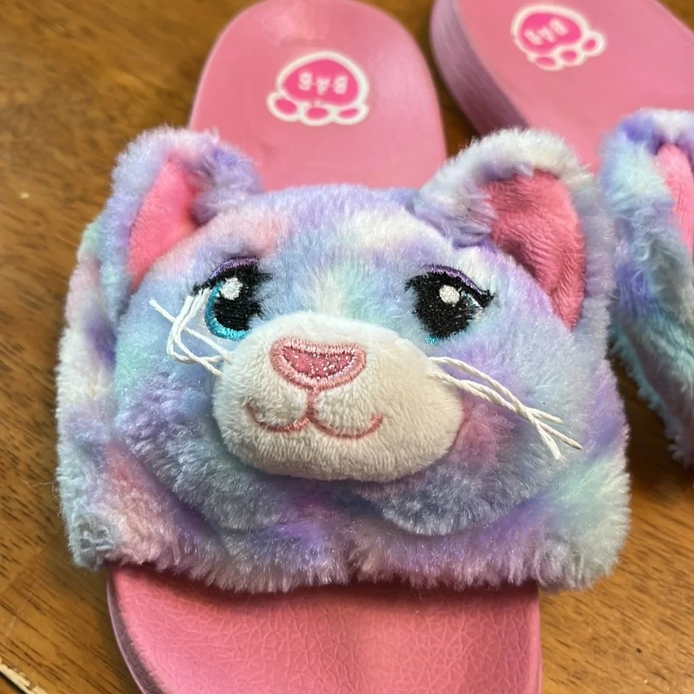 Build a Bear Brand Pastel Plush Sandals Size 2-3 Pink/Purple/Blue